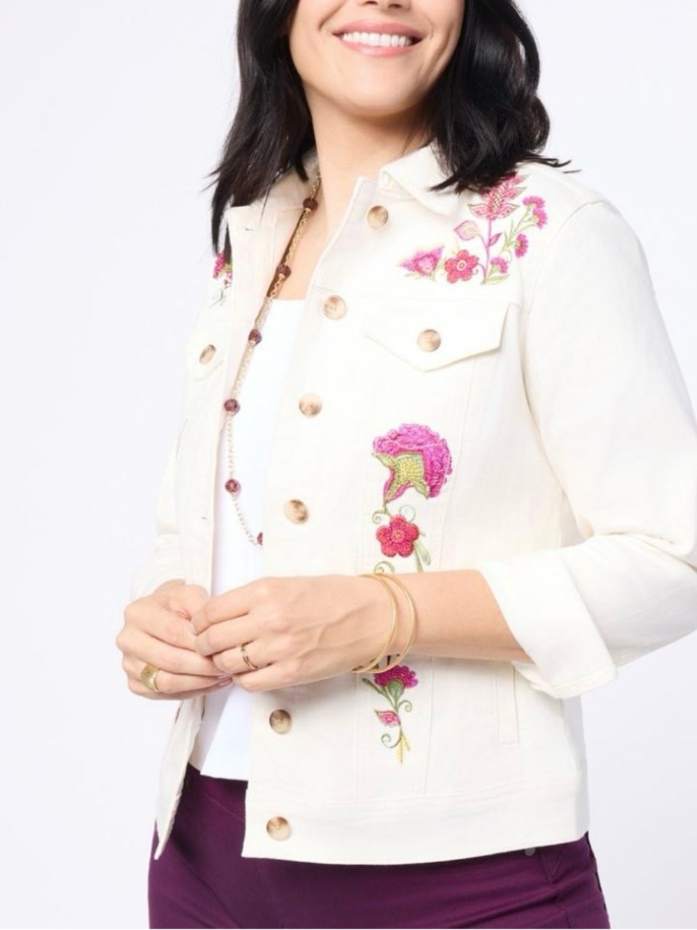 DG2 by Diane Gilman ivory Stretch Bohemian Embroidered Jacket 92$ NWT large